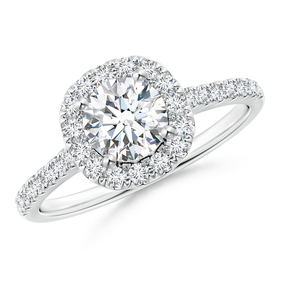 5.8mm GVS2 Round Diamond Halo Ring with Accents in White Gold 