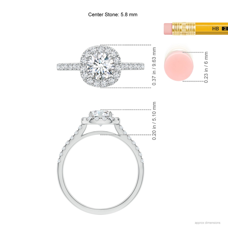 5.8mm GVS2 Round Diamond Halo Ring with Accents in White Gold ruler