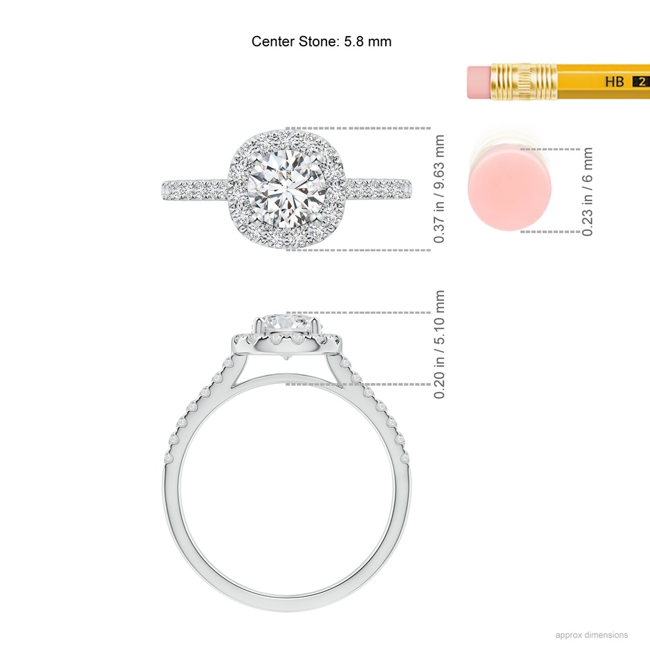 5.8mm HSI2 Round Diamond Halo Ring with Accents in White Gold ruler