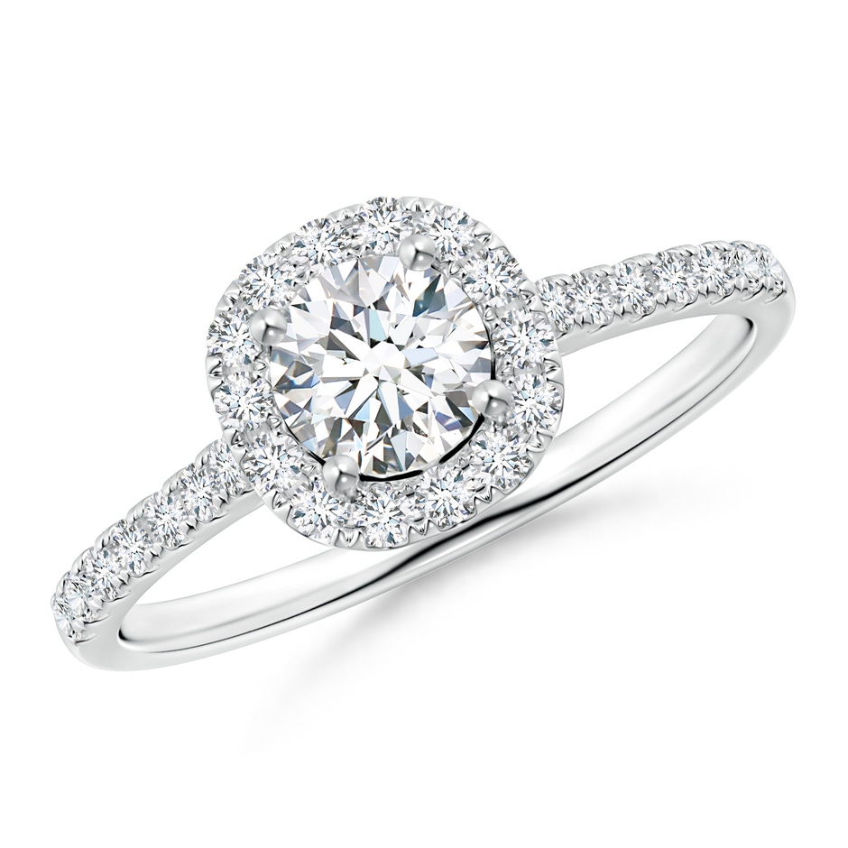 5mm GVS2 Round Diamond Halo Ring with Accents in White Gold 