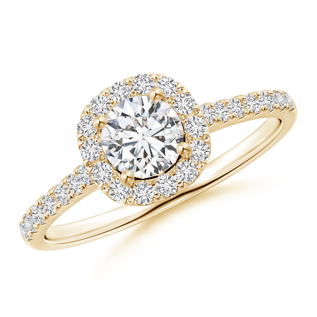 5mm HSI2 Round Diamond Halo Ring with Accents in Yellow Gold