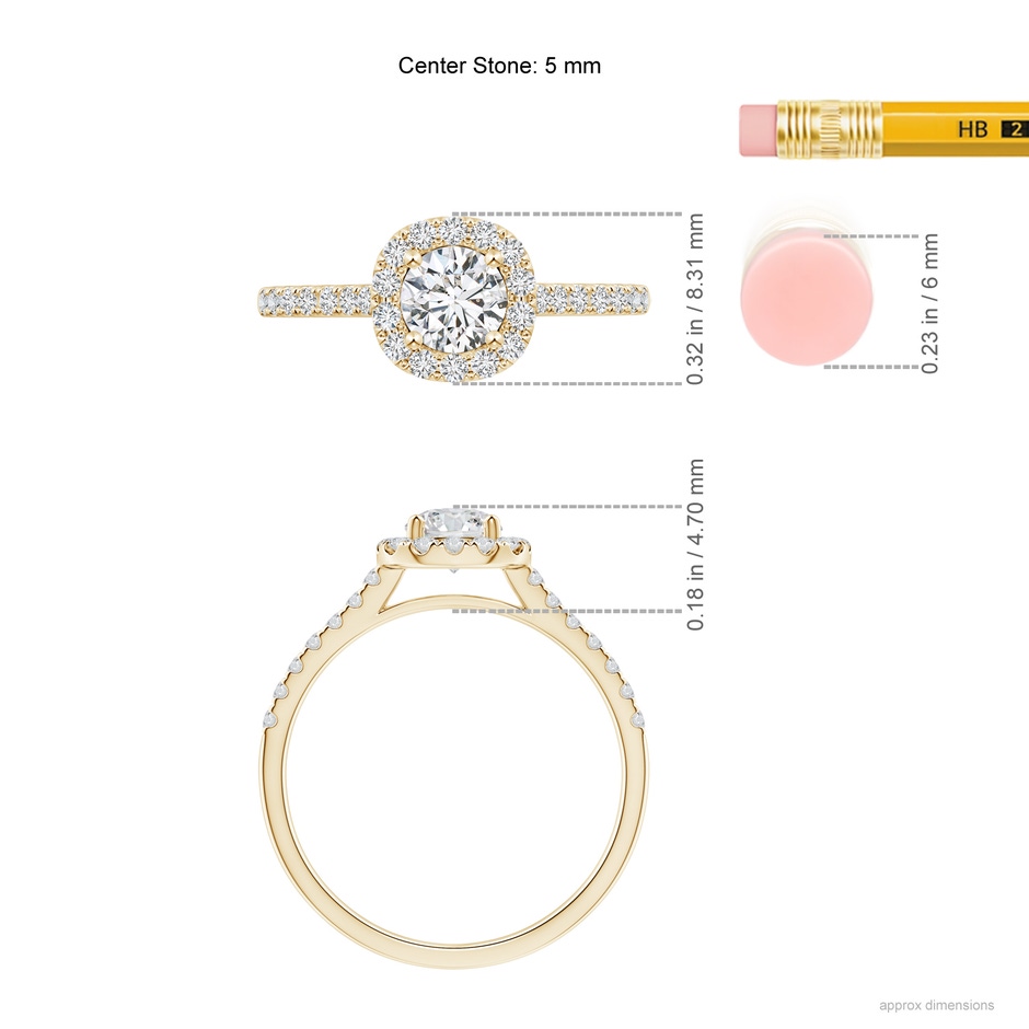 5mm HSI2 Round Diamond Halo Ring with Accents in Yellow Gold ruler