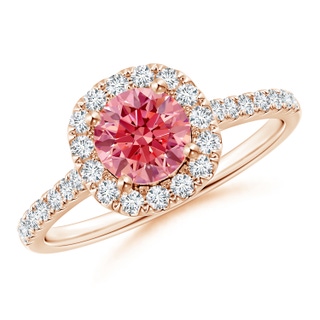 5.8mm AAAA Round Fancy Intense Pink Diamond Halo Ring with Accents in Rose Gold