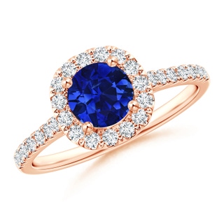 7.46-7.60x5.68mm AAA Round GIA Certified Sapphire Halo Ring with Diamond Accents in 18K Rose Gold