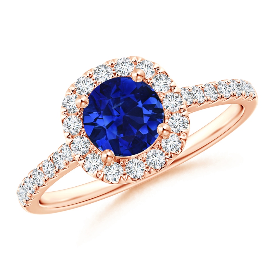 7.46-7.60x5.68mm AAA Round GIA Certified Sapphire Halo Ring with Diamond Accents in 18K Rose Gold 