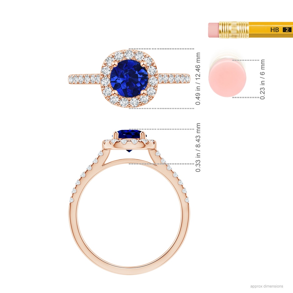 7.46-7.60x5.68mm AAA Round GIA Certified Sapphire Halo Ring with Diamond Accents in 18K Rose Gold ruler