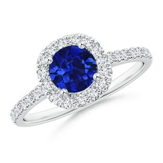 7.46-7.60x5.68mm AAA Round GIA Certified Sapphire Halo Ring with Diamond Accents in P950 Platinum
