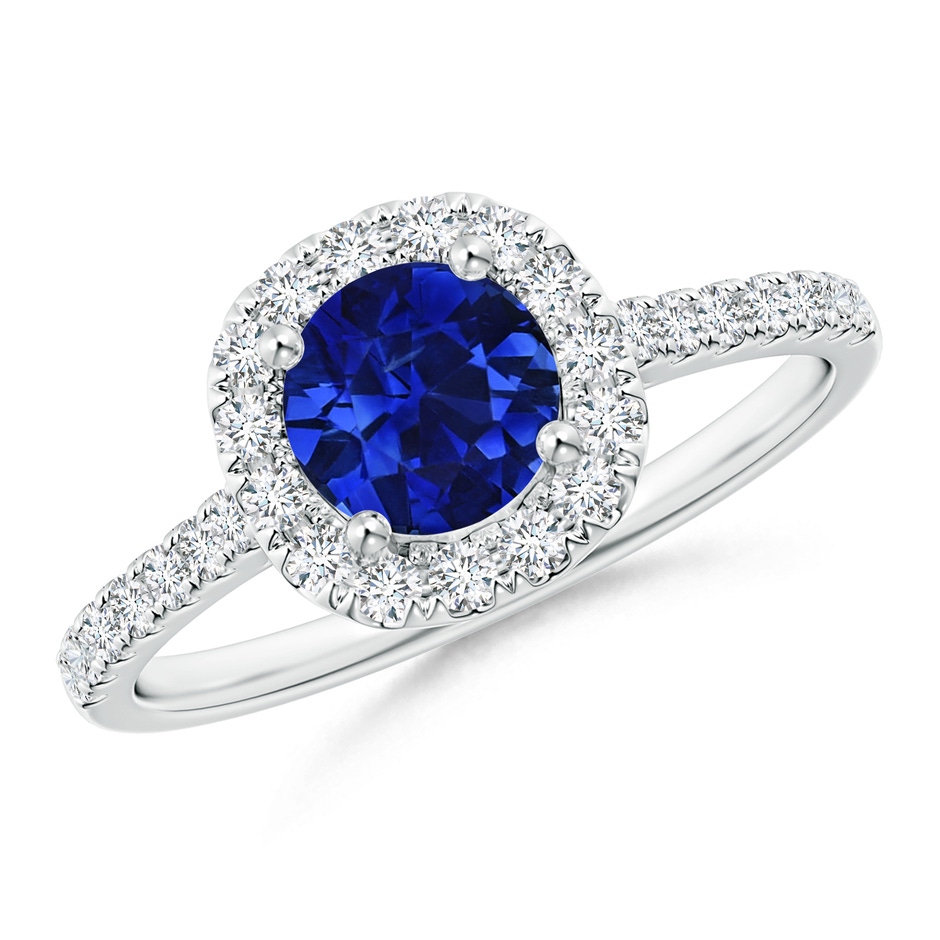 7.46-7.60x5.68mm AAA Round GIA Certified Sapphire Halo Ring with Diamond Accents in P950 Platinum 