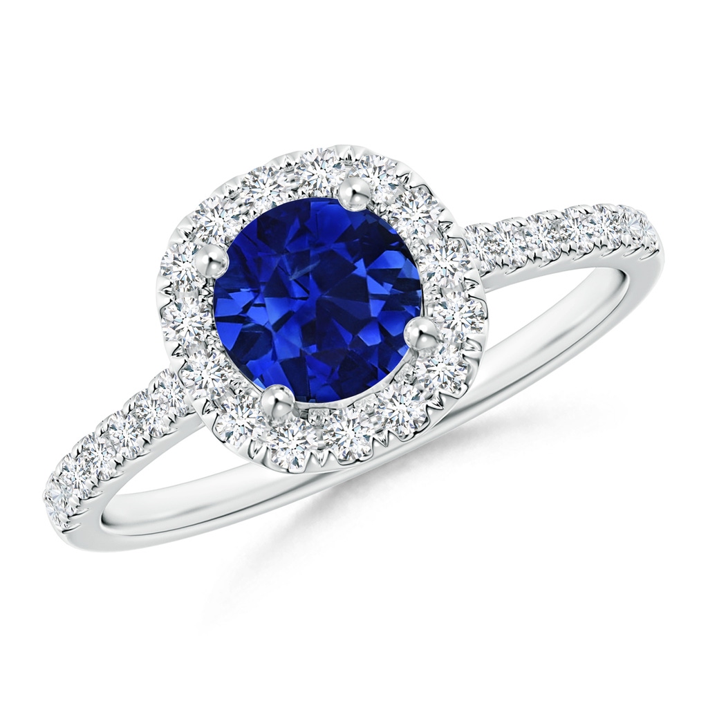 7.46-7.60x5.68mm AAA Round GIA Certified Sapphire Halo Ring with Diamond Accents in White Gold