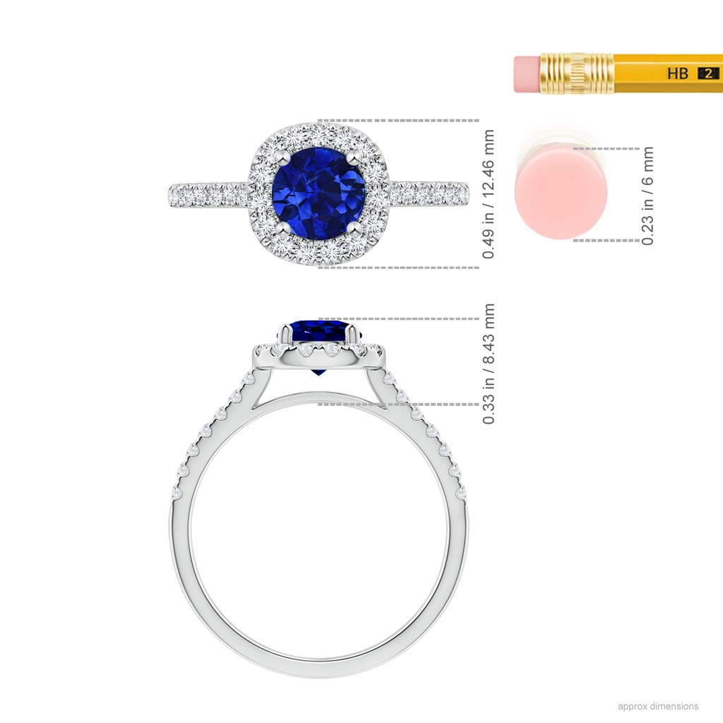 7.46-7.60x5.68mm AAA Round GIA Certified Sapphire Halo Ring with Diamond Accents in White Gold Ruler