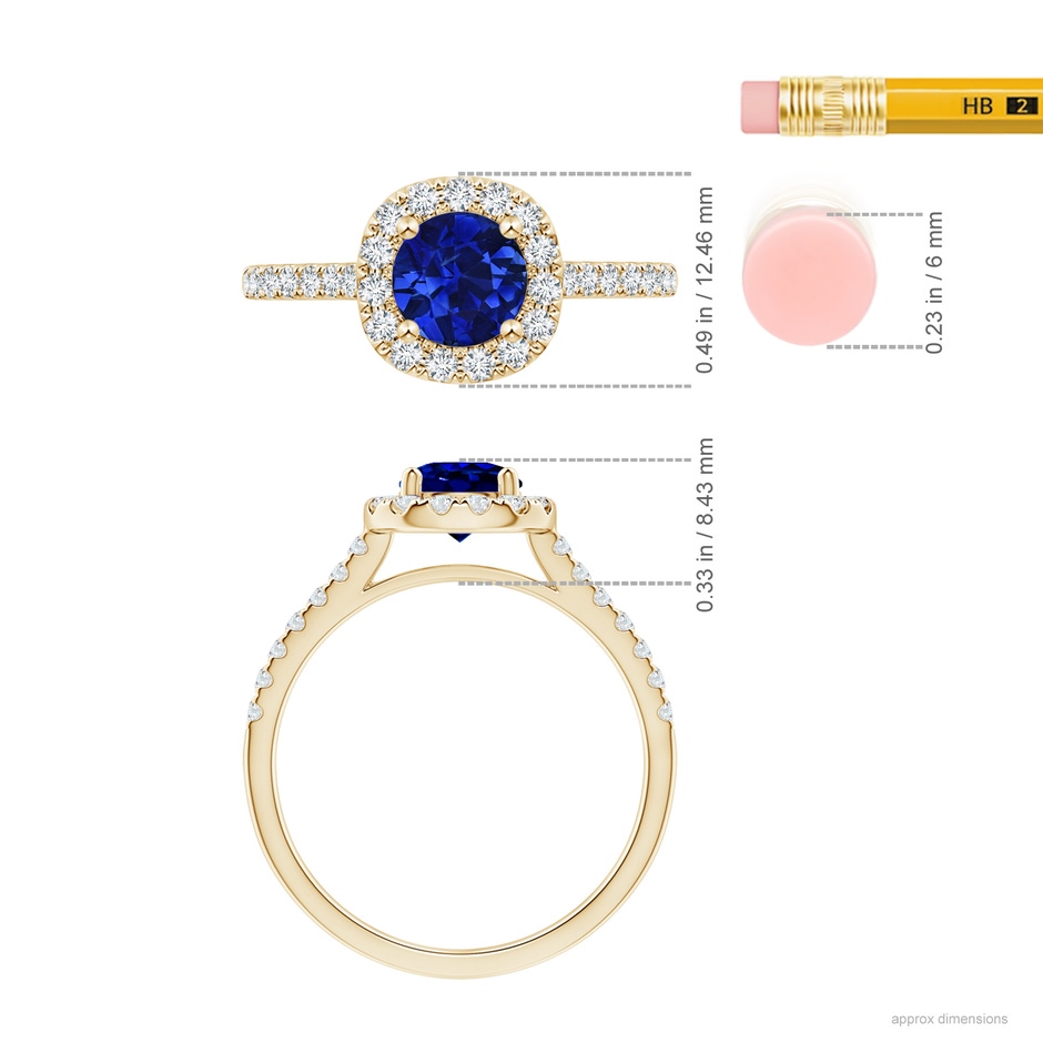 7.46-7.60x5.68mm AAA Round GIA Certified Sapphire Halo Ring with Diamond Accents in Yellow Gold ruler