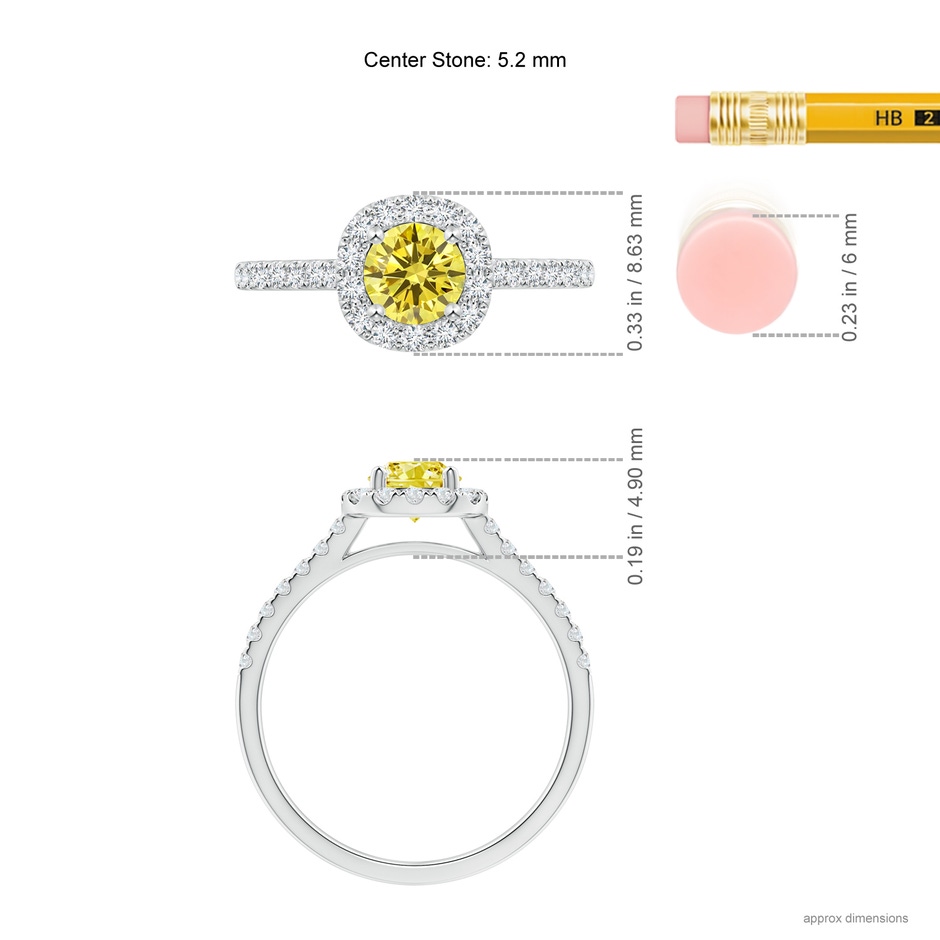 5.2mm AAAA Round Fancy Intense Yellow Diamond Halo Ring with Accents in White Gold ruler