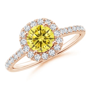 5.8mm AAAA Round Fancy Intense Yellow Diamond Halo Ring with Accents in Rose Gold