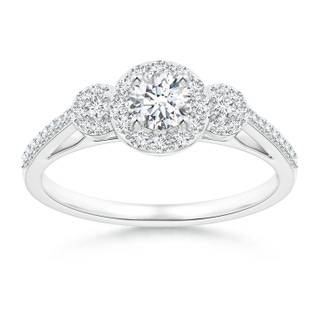 4.1mm GVS2 Three Stone Round Diamond Halo Ring in P950 Platinum