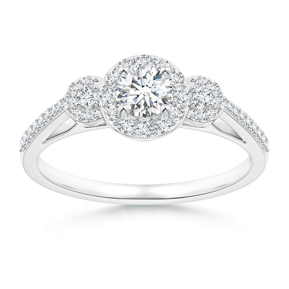 4.1mm GVS2 Three Stone Round Diamond Halo Ring in P950 Platinum 
