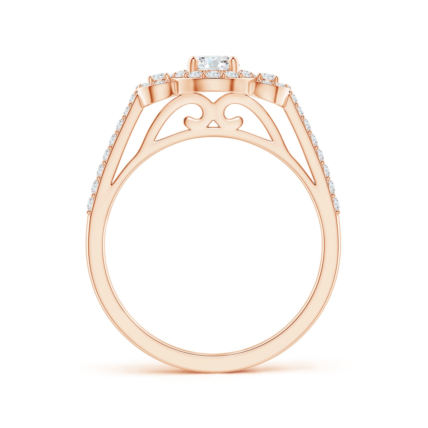 Three Stone Round Natural Diamond Halo Ring