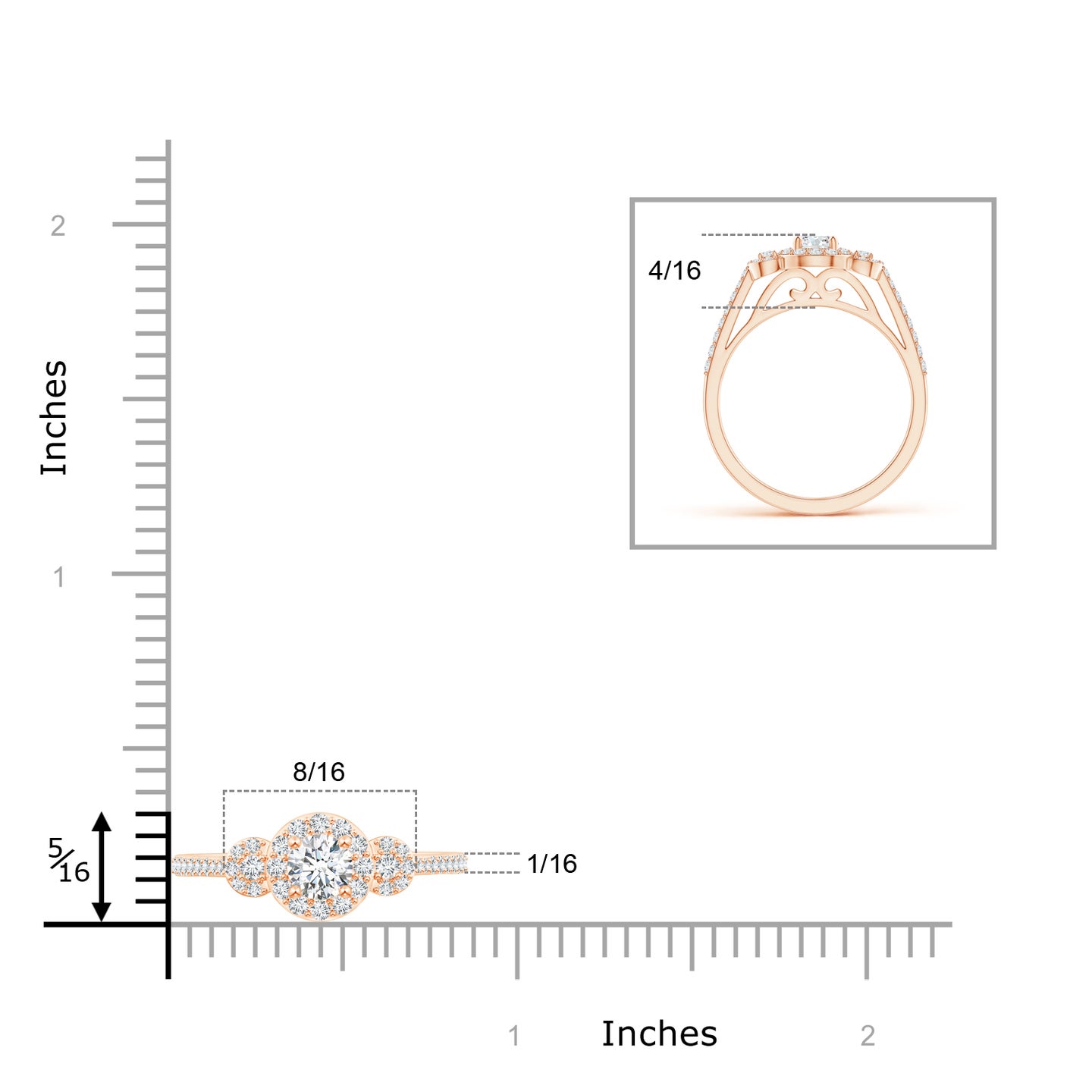 Three Stone Round Natural Diamond Halo Ring