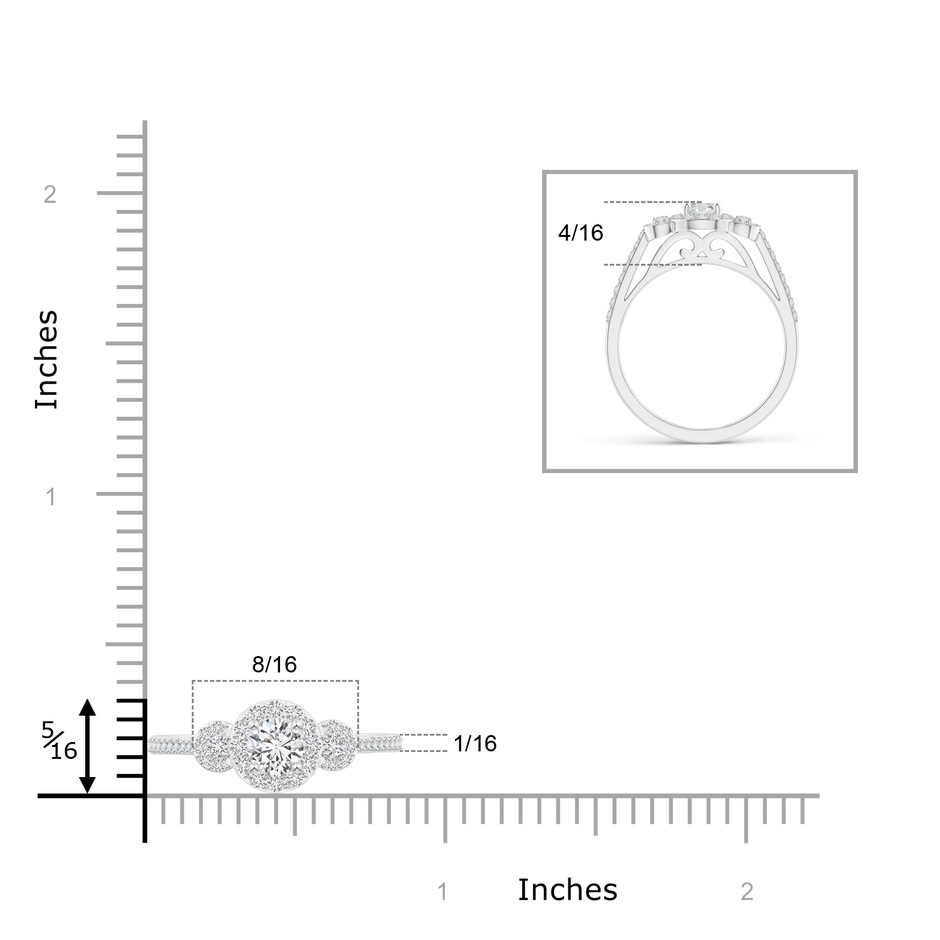 4.1mm HSI2 Three Stone Round Diamond Halo Ring in White Gold product image