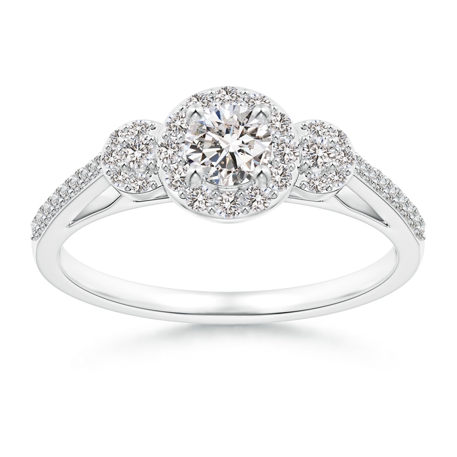 4.1mm IJI1I2 Three Stone Round Diamond Halo Ring in White Gold 