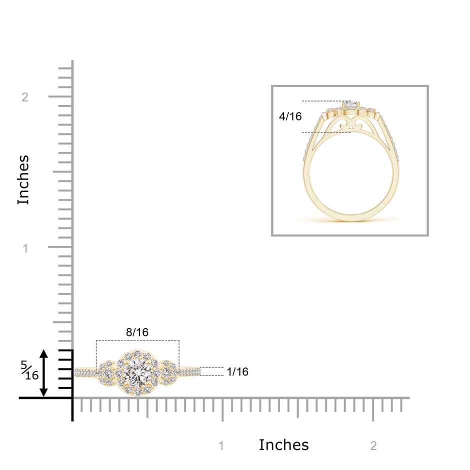 4.1mm IJI1I2 Three Stone Round Diamond Halo Ring in Yellow Gold product image
