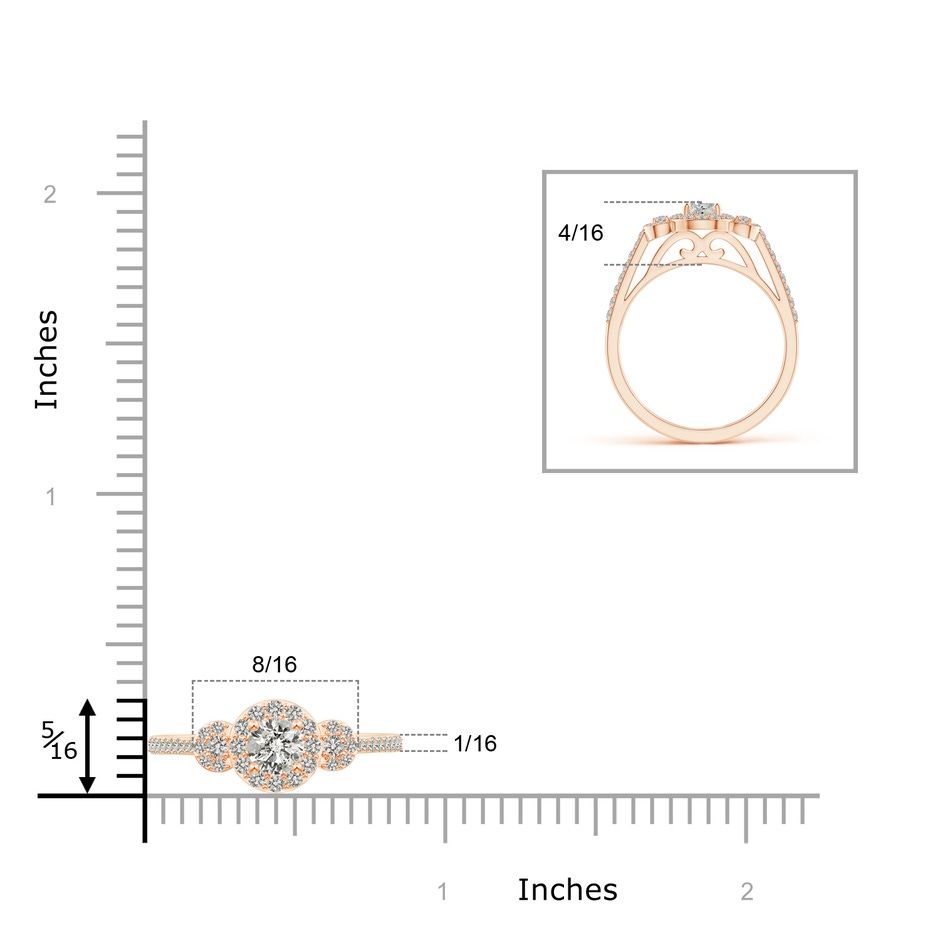4.1mm KI3 Three Stone Round Diamond Halo Ring in Rose Gold product image