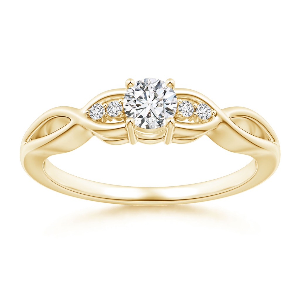 4.1mm HSI2 Infinity Twist Round Diamond Promise Ring with Prong Set in Yellow Gold