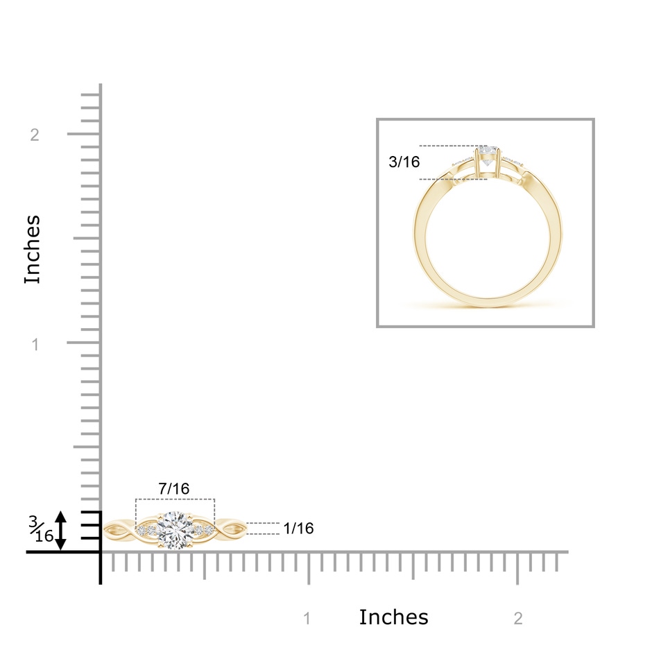 4.1mm HSI2 Infinity Twist Round Diamond Promise Ring with Prong Set in Yellow Gold ruler