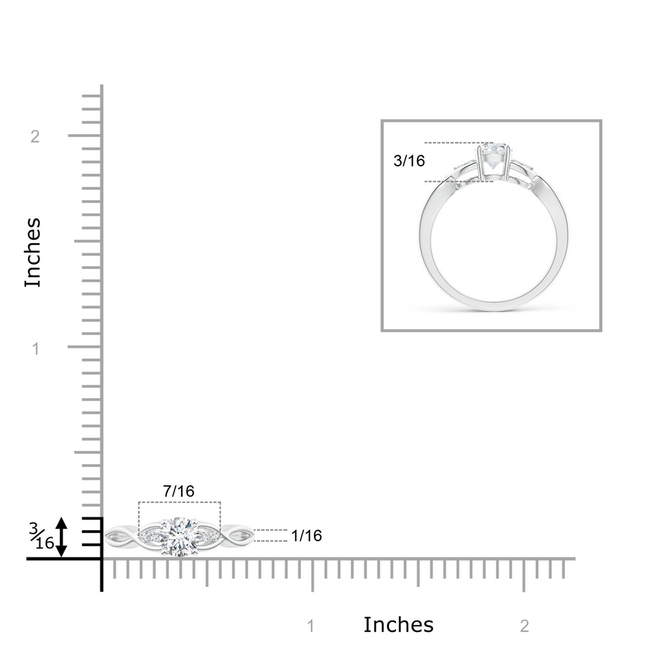 5.2mm GVS2 Infinity Twist Round Diamond Promise Ring with Prong Set in P950 Platinum ruler