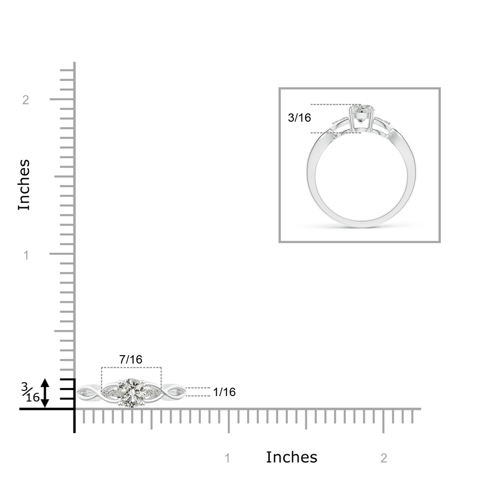 5.2mm KI3 Infinity Twist Round Diamond Promise Ring with Prong Set in White Gold ruler