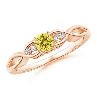 4.1mm AAAA Infinity Twist Round Fancy Intense Yellow Diamond Promise Ring with Prong Set in Rose Gold
