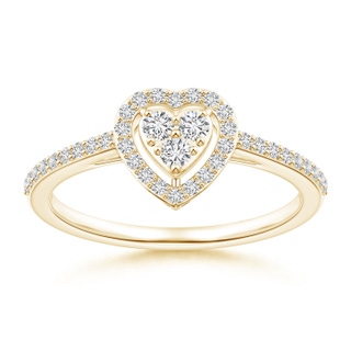 2mm HSI2 Halo Diamond Heart Promise Ring with Prong Setting in Yellow Gold