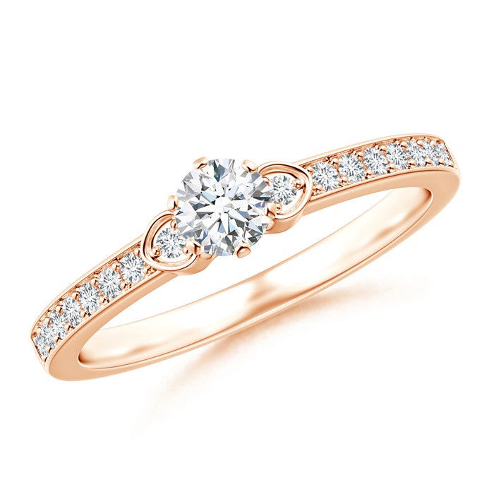 Solitaire Round Natural Diamond Promise Ring with Natural Diamond Accents