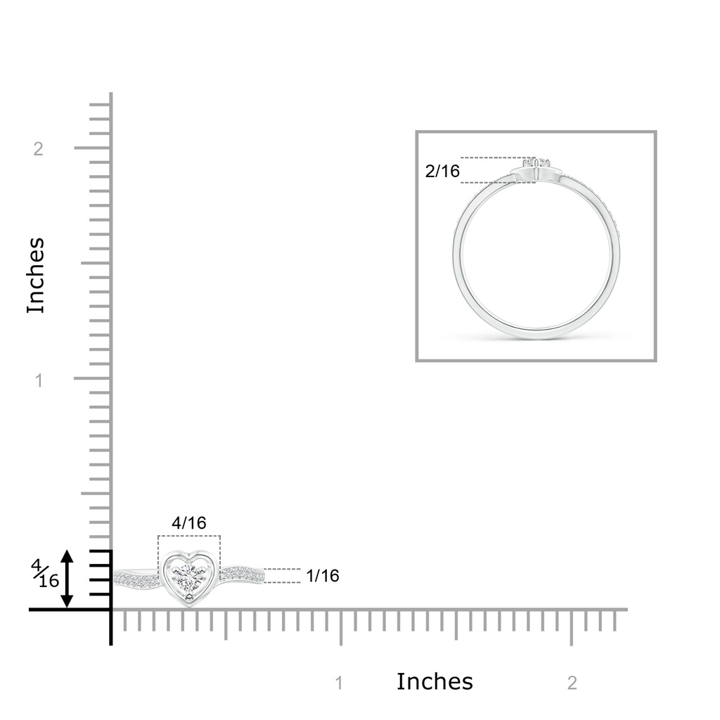 2.7mm HSI2 Twist Shank Open Heart Round Diamond Promise Ring in White Gold Ruler