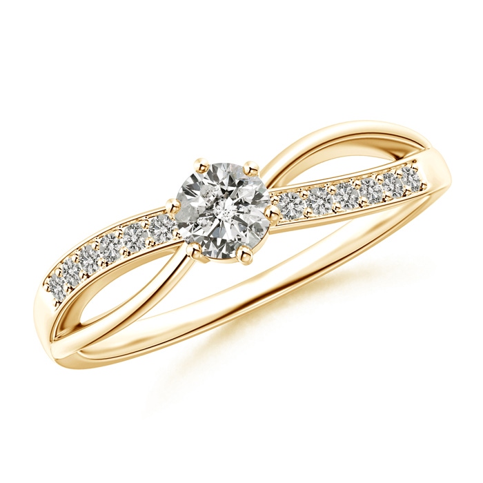 4.1mm KI3 Six Prong-Set Round Solitaire Diamond Split Shank Ring in 9K Yellow Gold 