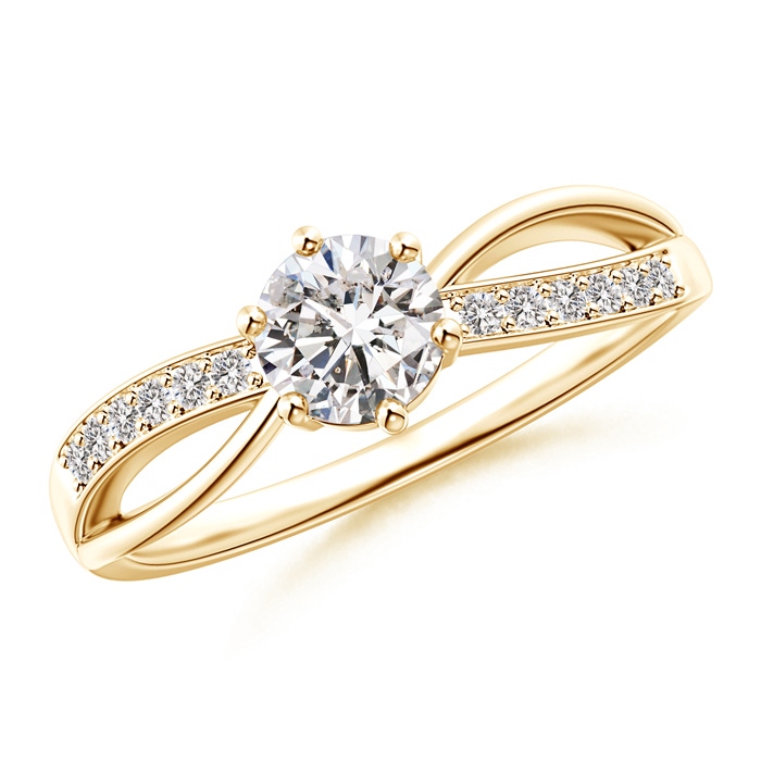 5.2mm IJI1I2 Six Prong-Set Round Solitaire Diamond Split Shank Ring in Yellow Gold 