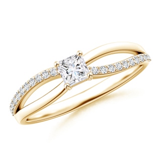 3.5mm GVS2 Princess Cut Diamond Crossover Ring with Diamond Accents in Yellow Gold