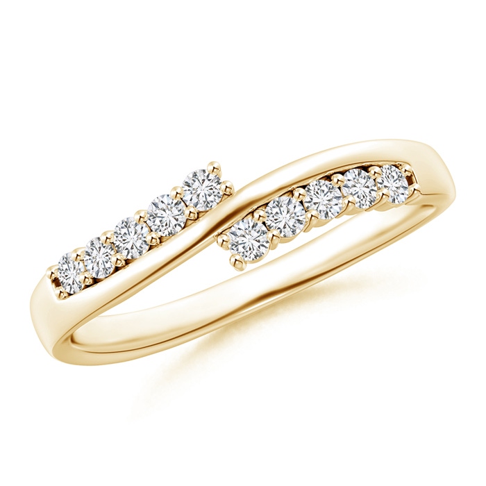 1.8mm HSI2 Diamond Studded Bypass Promise Ring with Prong Set in Yellow Gold 