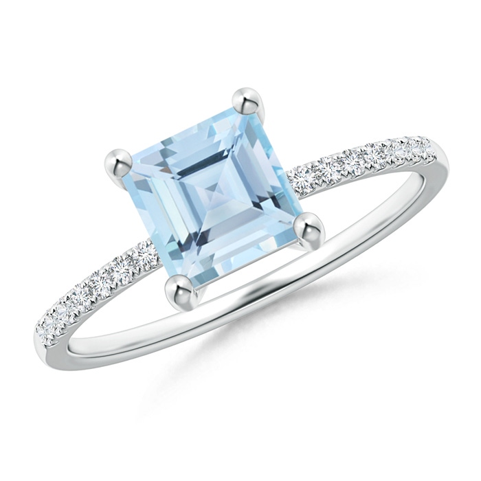 Square Aquamarine Ring with Diamond Studded Shank | Angara