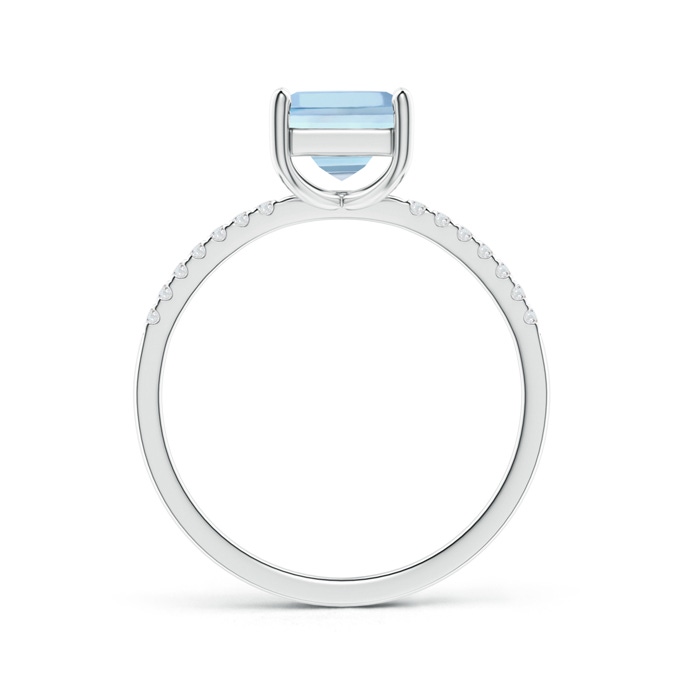 6mm AAAA Square Aquamarine Ring with Diamond Studded Shank in White Gold Product Image