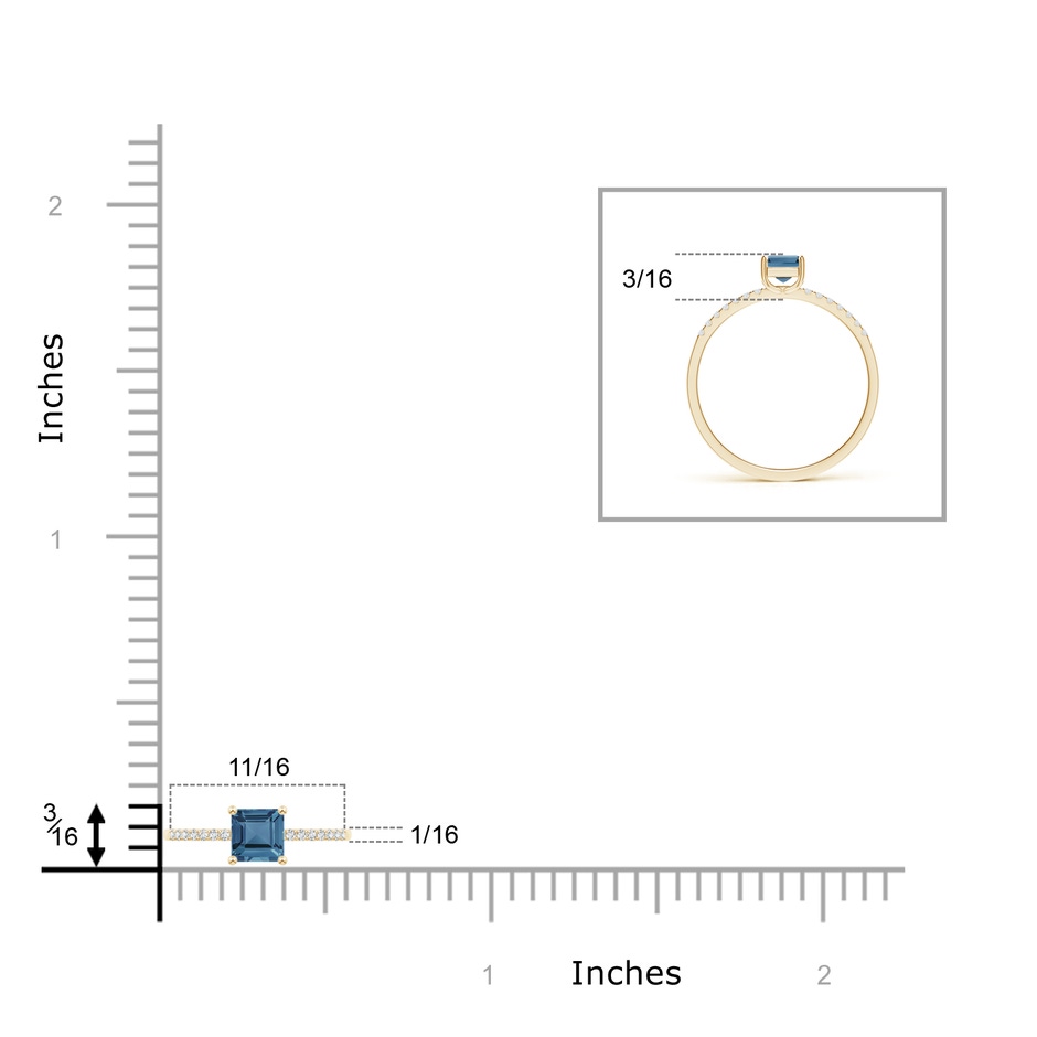 4mm A Square London Blue Topaz Ring with Diamond Studded Shank in Yellow Gold product image