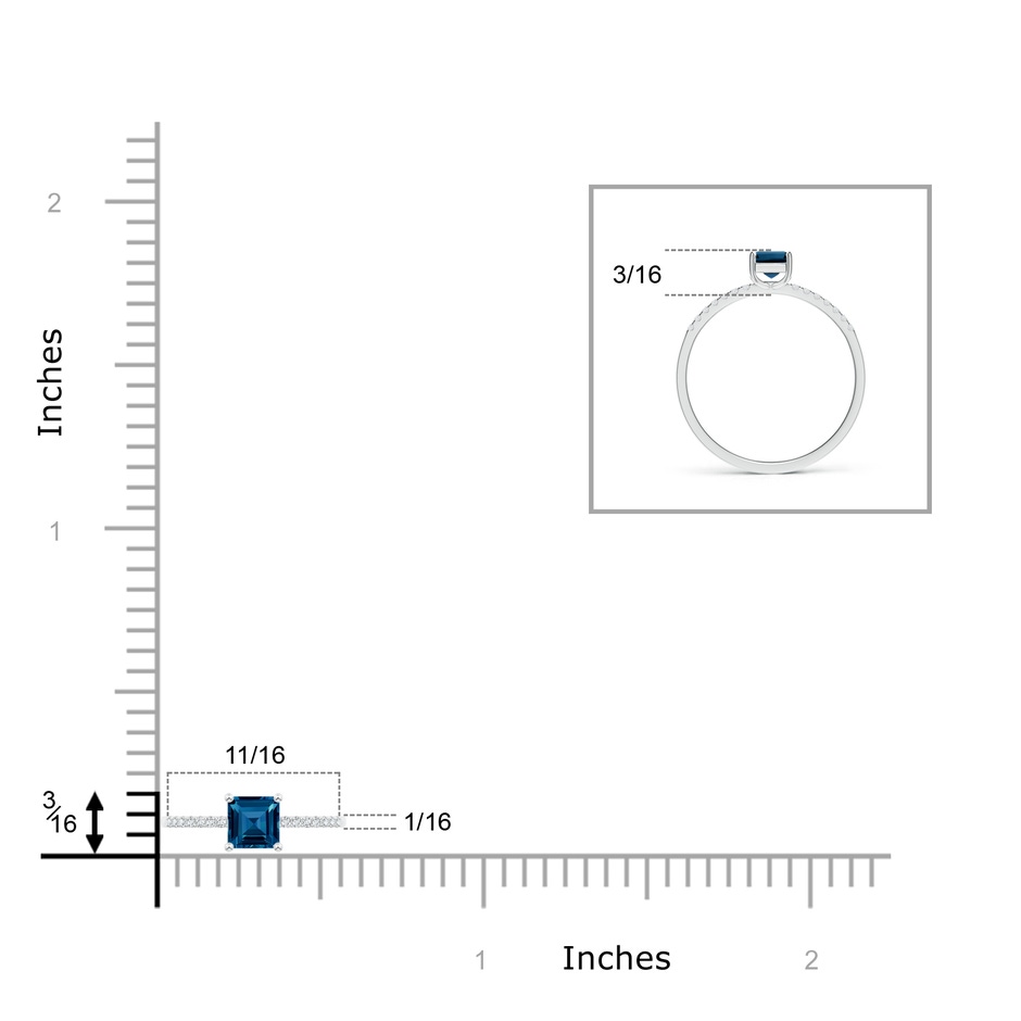 4mm AAAA Square London Blue Topaz Ring with Diamond Studded Shank in P950 Platinum product image