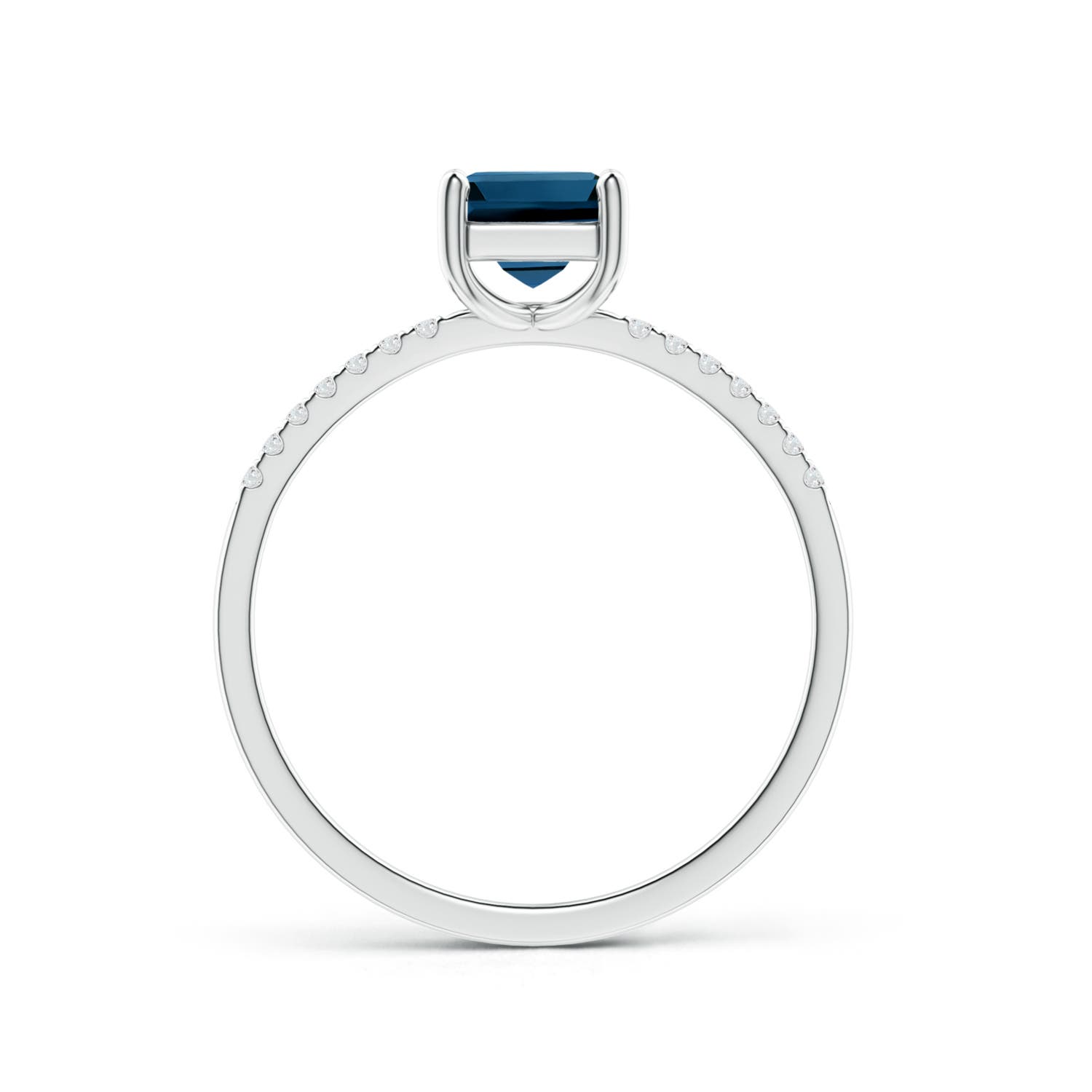 5mm AAAA Square London Blue Topaz Ring with Diamond Studded Shank in P950 Platinum