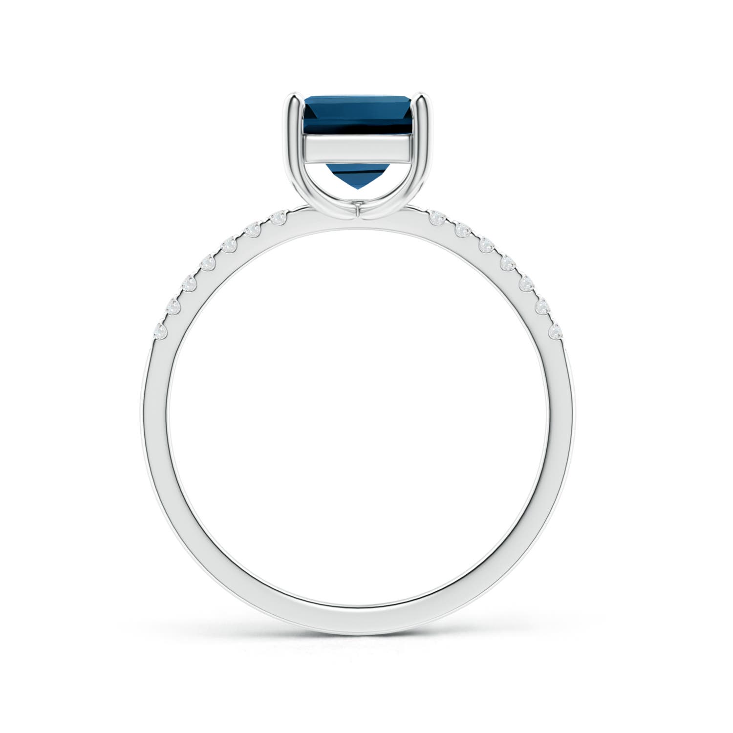 6mm AAAA Square London Blue Topaz Ring with Diamond Studded Shank in P950 Platinum
