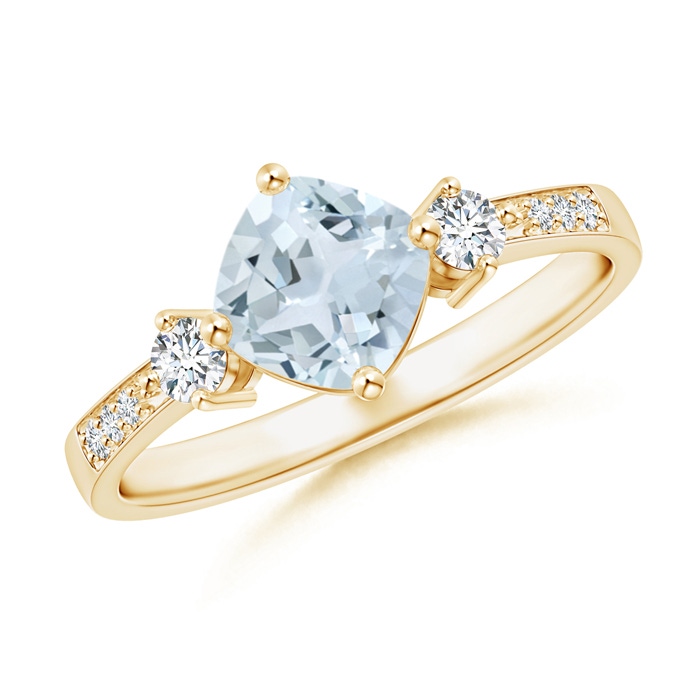 6mm A Cushion Sideways Aquamarine and Diamond Ring in Yellow Gold 