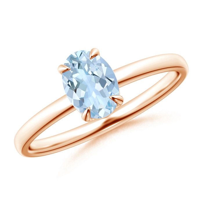 7x5mm AA Claw-Set Oval Aquamarine Solitaire Ring in 9K Rose Gold 