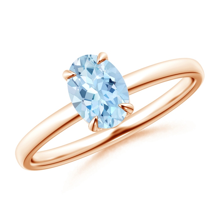 7x5mm AAA Claw-Set Oval Aquamarine Solitaire Ring in Rose Gold