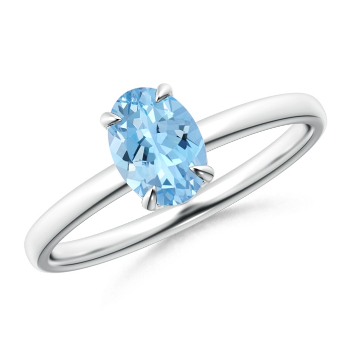 7x5mm AAAA Claw-Set Oval Aquamarine Solitaire Ring in P950 Platinum 