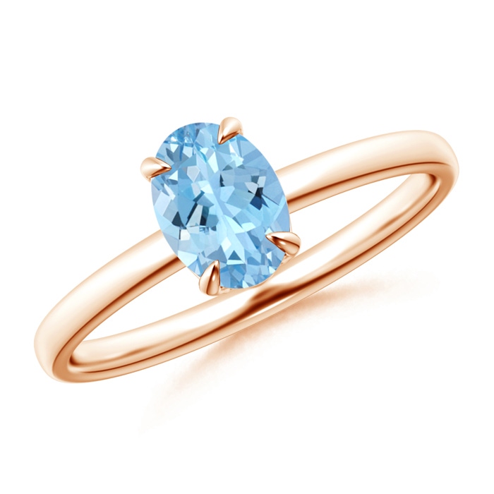 7x5mm AAAA Claw-Set Oval Aquamarine Solitaire Ring in Rose Gold