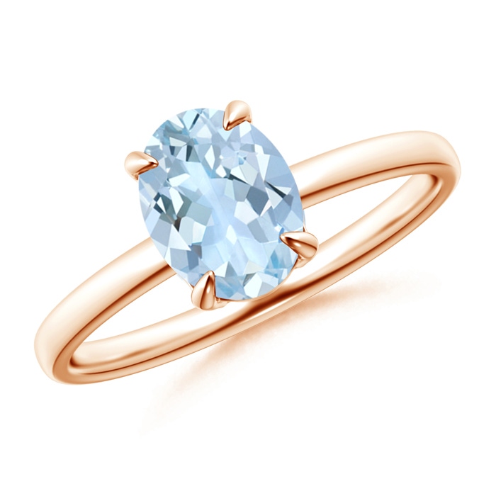 8x6mm AA Claw-Set Oval Aquamarine Solitaire Ring in Rose Gold 