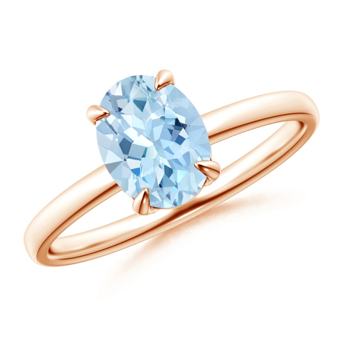 8x6mm AAA Claw-Set Oval Aquamarine Solitaire Ring in Rose Gold 